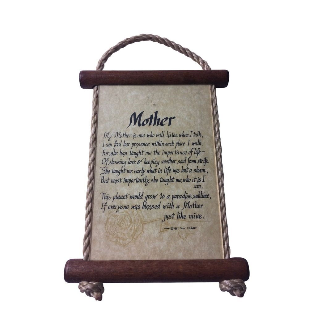 Mother Scroll Wall Plaque With Inspirational Poem & Wooden Frame